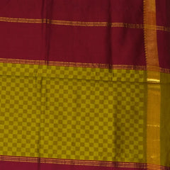 Kanchi Semi Cotton Lemon Green Check Saree With Zari Border