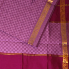 Kanchi Semi Cotton Pink Checks Saree With Zari Border