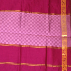 Kanchi Semi Cotton Pink Checks Saree With Zari Border