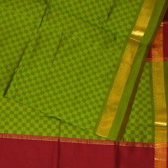 Kanchi Semi Cotton Green Check Saree With Zari Border