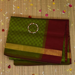 Kanchi Semi Cotton Green Check Saree With Zari Border