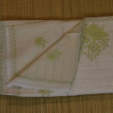 Cream Cotton Saree with Olive Drab Floral Embroidery