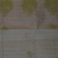 Cream Cotton Saree with Olive Drab Floral Embroidery