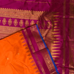 Ilkal Gadwal Silk Orange Saree Pink Jari Boarder with Blouse