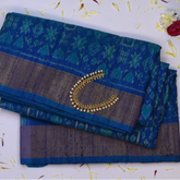 Pochampally Ikkat Blue Saree with Gold Border and Blouse