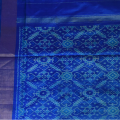 Pochampally Ikkat Blue Saree with Gold Border and Blouse