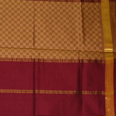Kanchi Semi Cotton Brown Checks Saree With Zari Borde