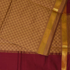 Kanchi Semi Cotton Brown Checks Saree With Zari Borde