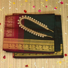 Kanchi Silk Cotton Bottle Green With Zari Border