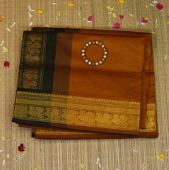 Kanchi Silk Cotton Mustard Yellow Saree With Zari Border