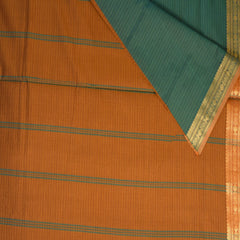 Semi cotton rama green saree with brown boarder