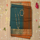 Semi cotton rama green saree with brown boarder