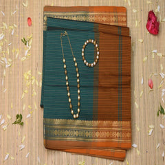Semi cotton rama green saree with brown boarder