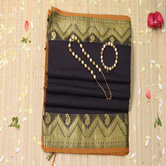 Semi Cotton Coffee brown saree with brown boarder