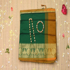 semi cotton bottle green saree with jari boarder