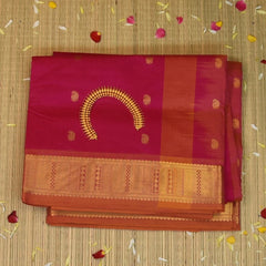 Kanchi Silk Cotton Rani Pink Saree With Zari Border