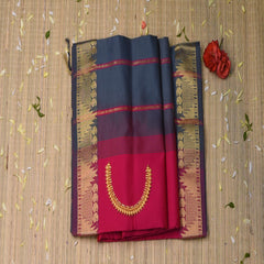 kanchi silk cotton deep pink saree with jari boarder