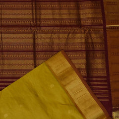 Kanchi Silk Cotton Dark Yellow Saree With Zari Border
