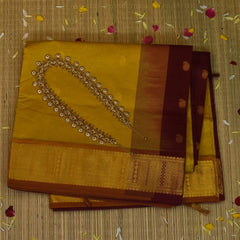 Kanchi Silk Cotton Dark Yellow Saree With Zari Border