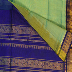 Silk cotton parrot green saree royal blue boarder