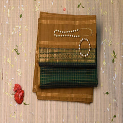 Silk Cotton bottle green saree with gold boarder