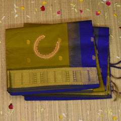 Kanchi Silk Cotton Lemon Green Saree With Zari Border