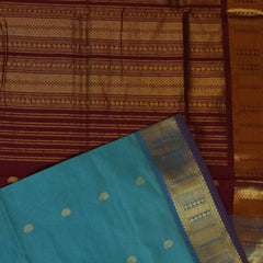 Kanchi Silk Cotton Aqua Green Saree With Zari Border