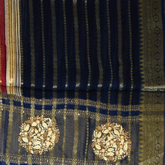 Organza Half White Navy Blue Saree with Blouse