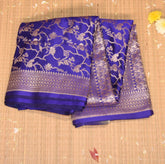 Art Silk benarasi navy blue saree with jari boarder