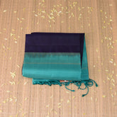Kanchivaram pure silk Navy blue saree with sky blue jari boarder