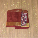 Pure mysore crepe silk light brown saree with floral print