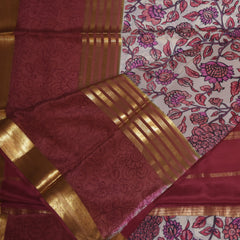 Pure mysore crepe silk light brown saree with floral print