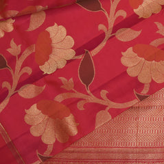 Kanchivaram pure silk pink saree with meenakari jari boarder
