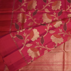 Kanchivaram pure silk pink saree with meenakari jari boarder