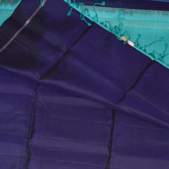 Kanchivaram pure silk Navy blue saree with sky blue jari boarder