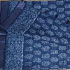 Chanderi Navy blue saree with white block print