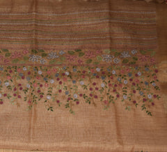 Jute silk Mustard yellow saree with thread work