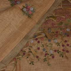 Jute silk Mustard yellow saree with thread work