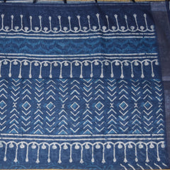 Chanderi Navy blue saree with white block print