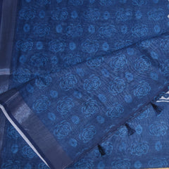 chanderi Navy Blue saree with white block print