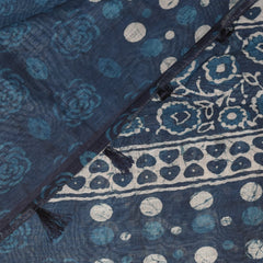 chanderi Navy Blue saree with white block print