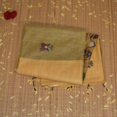 Chanderi silk cotton Mustard yellow saree with jari boarder