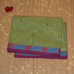 Kanchi Cotton Light green saree with jari boarder