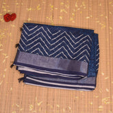 Chanderi Navy blue saree with white block print