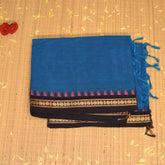 Kanchi Cotton Teal blue saree with temple boarder