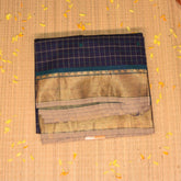 Kanchi Cotton Royal Blue checks saree with jari boarder