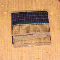 Kanchi Cotton Royal Blue checks saree with jari boarder
