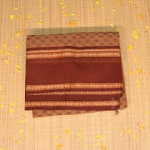 Kanchi Cotton Mustard Orange saree with thread boarder