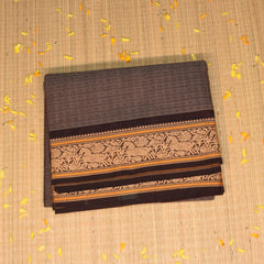 Kanchi Cotton Brown saree with thread boarder