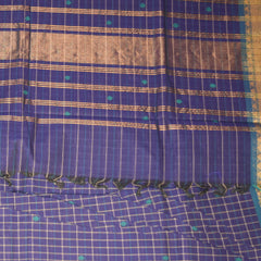 Kanchi Cotton Royal Blue checks saree with jari boarder
